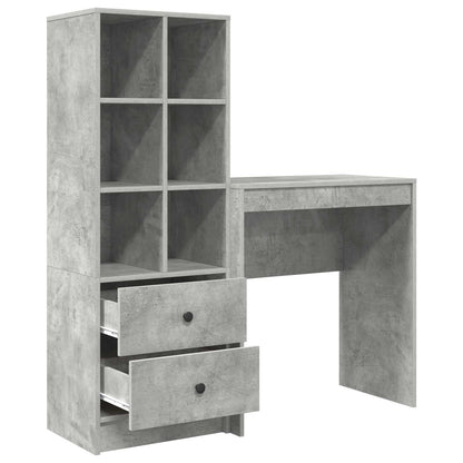 Scrivania con cassetto con lo scaffale 2 pcs Grigio cemento