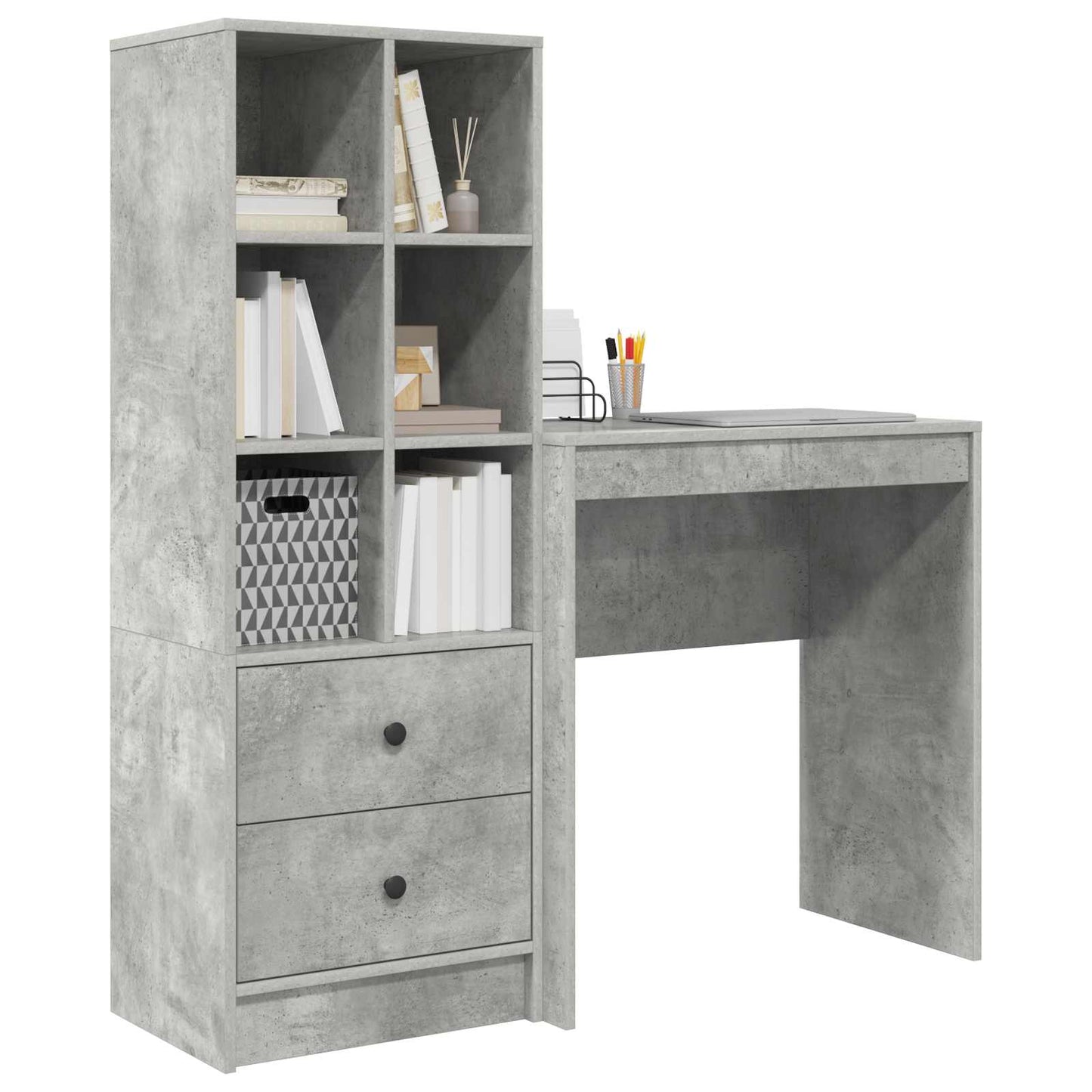 Scrivania con cassetto con lo scaffale 2 pcs Grigio cemento