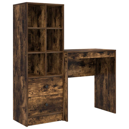 Scrivania con cassetto con lo scaffale 2 pcs Rovere fumé