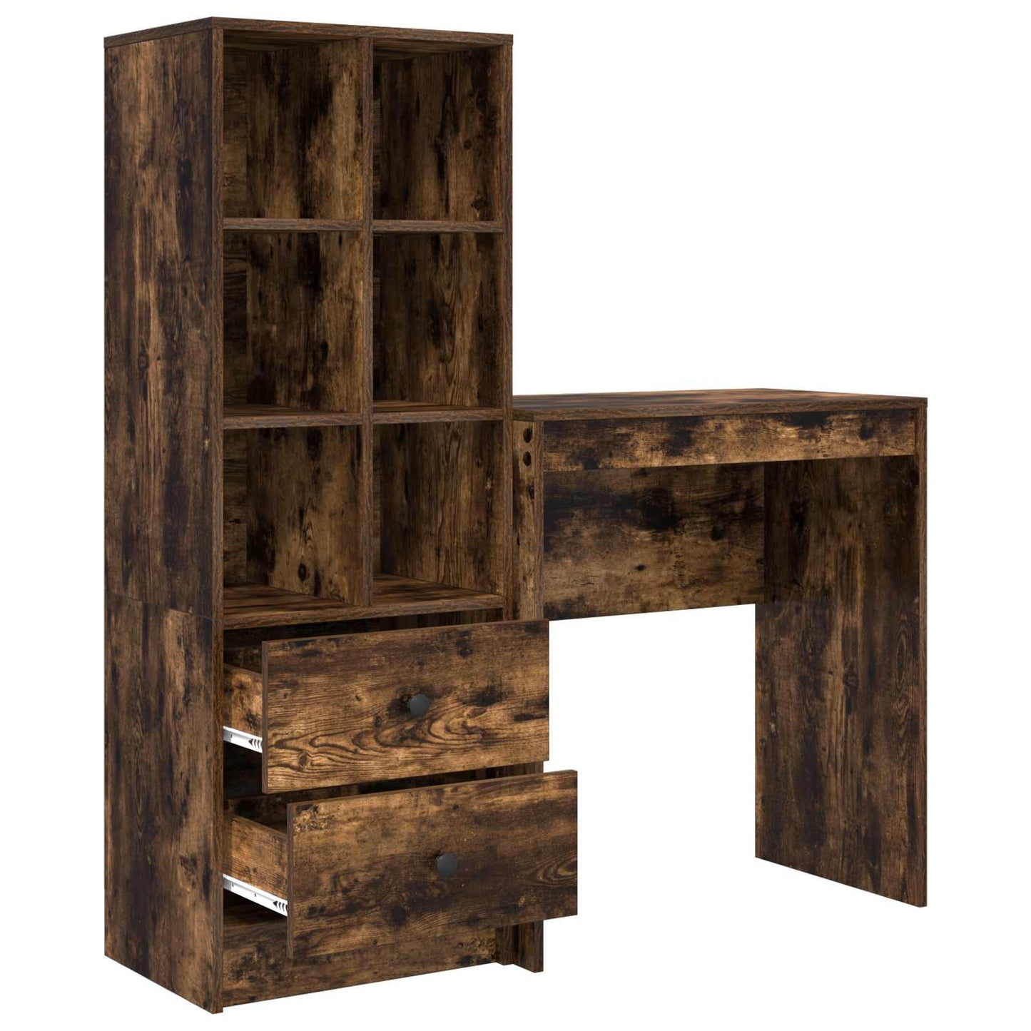 Scrivania con cassetto con lo scaffale 2 pcs Rovere fumé