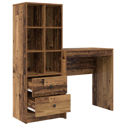 Scrivania con cassetto con lo scaffale 2 pcs Legno vecchio