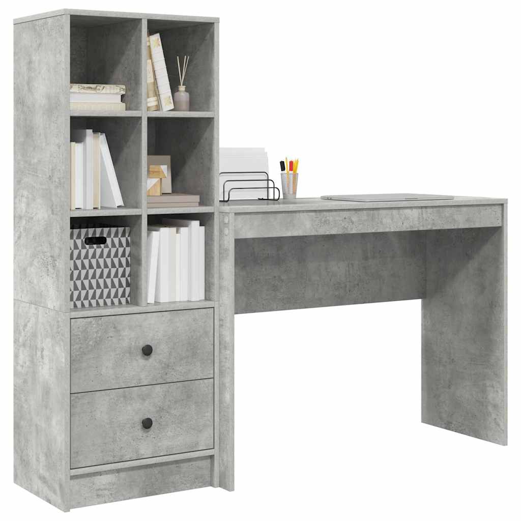 Scrivania con cassetto 2 pcs Grigio cemento