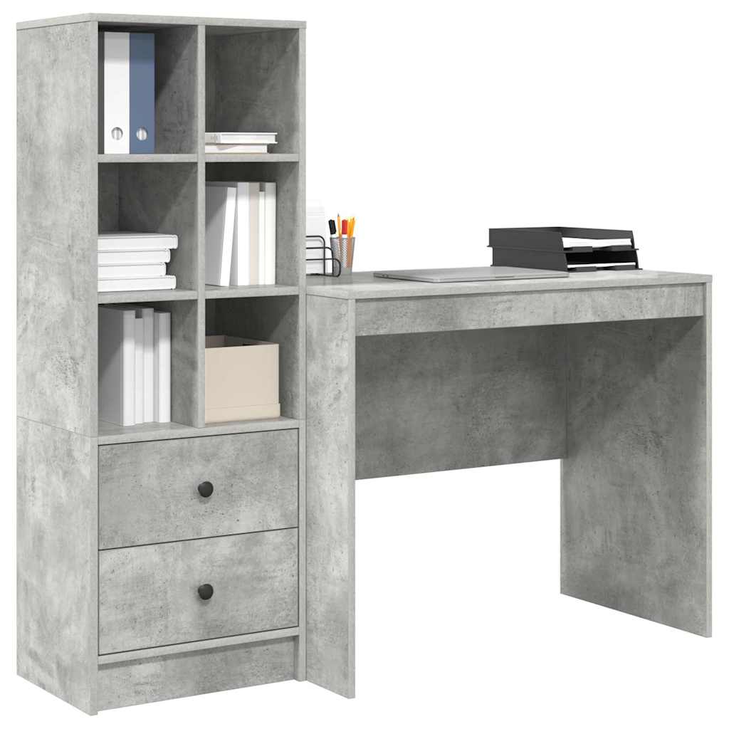 Scrivania con cassetto 2 pcs Grigio cemento