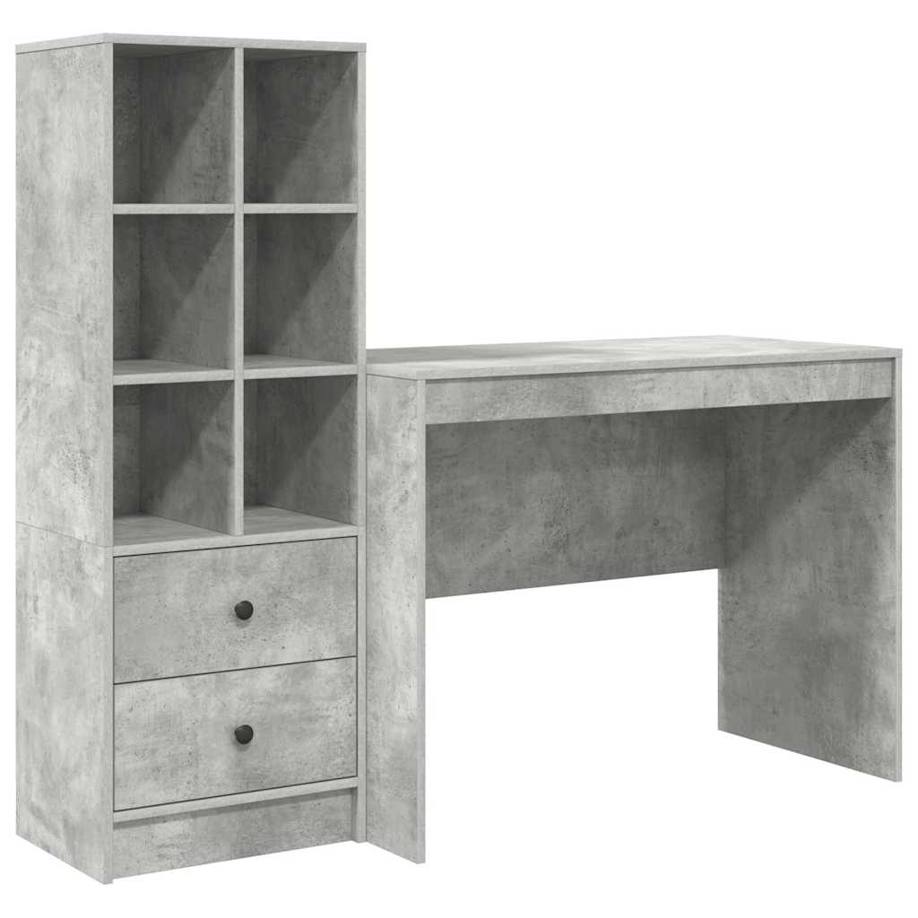 Scrivania con cassetto 2 pcs Grigio cemento