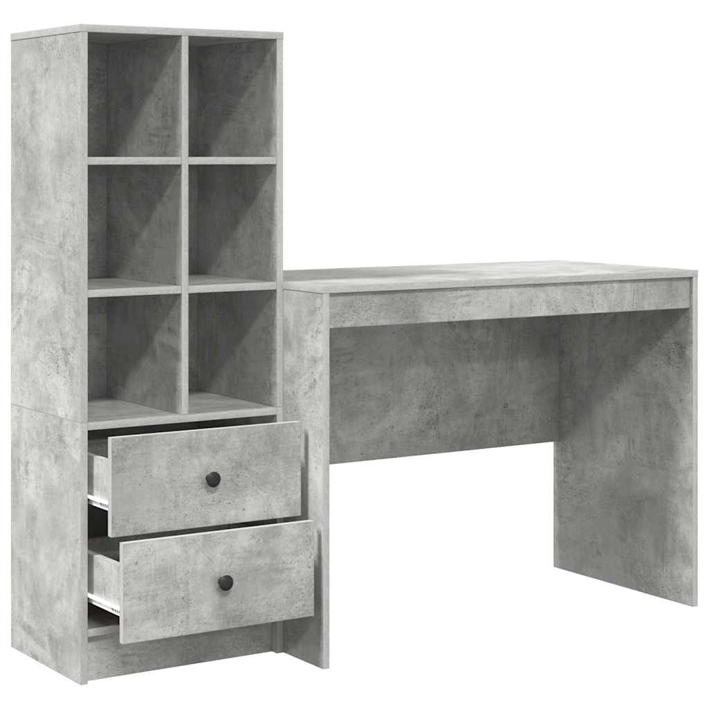 Scrivania con cassetto 2 pcs Grigio cemento