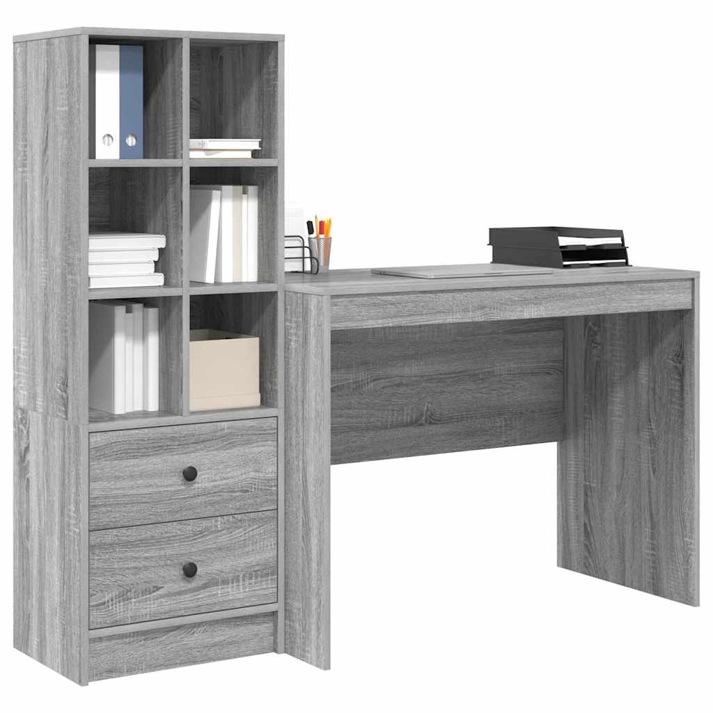 Scrivania con cassetto 2 pcs Grigio Sonoma