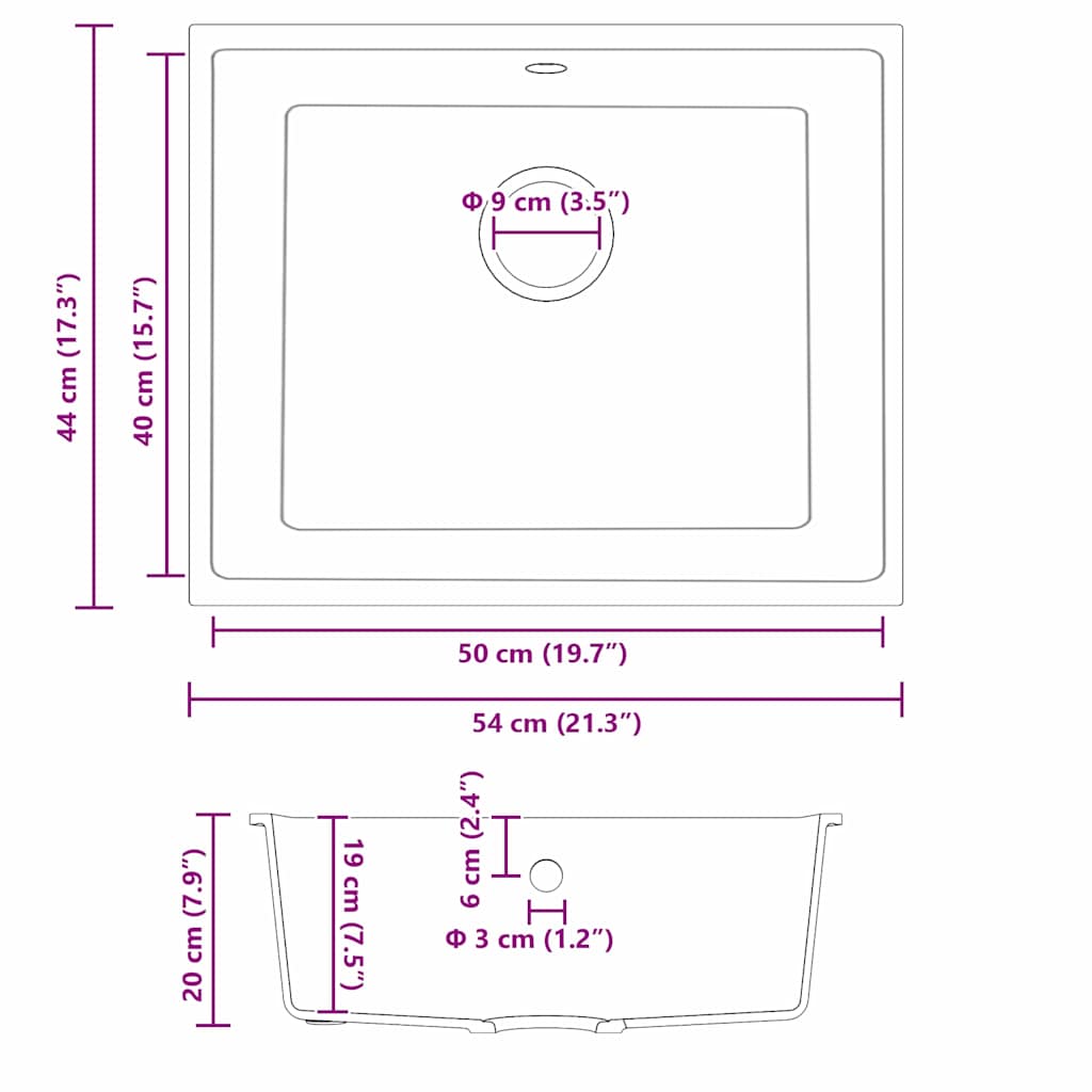 Lavello da cucina Nero 54 x 44 x 20 cm Granito | homemem39