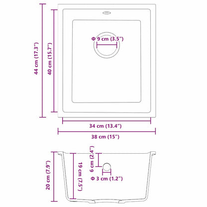 Lavello da cucina Nero 38 x 44 x 20 cm Granito - homemem39