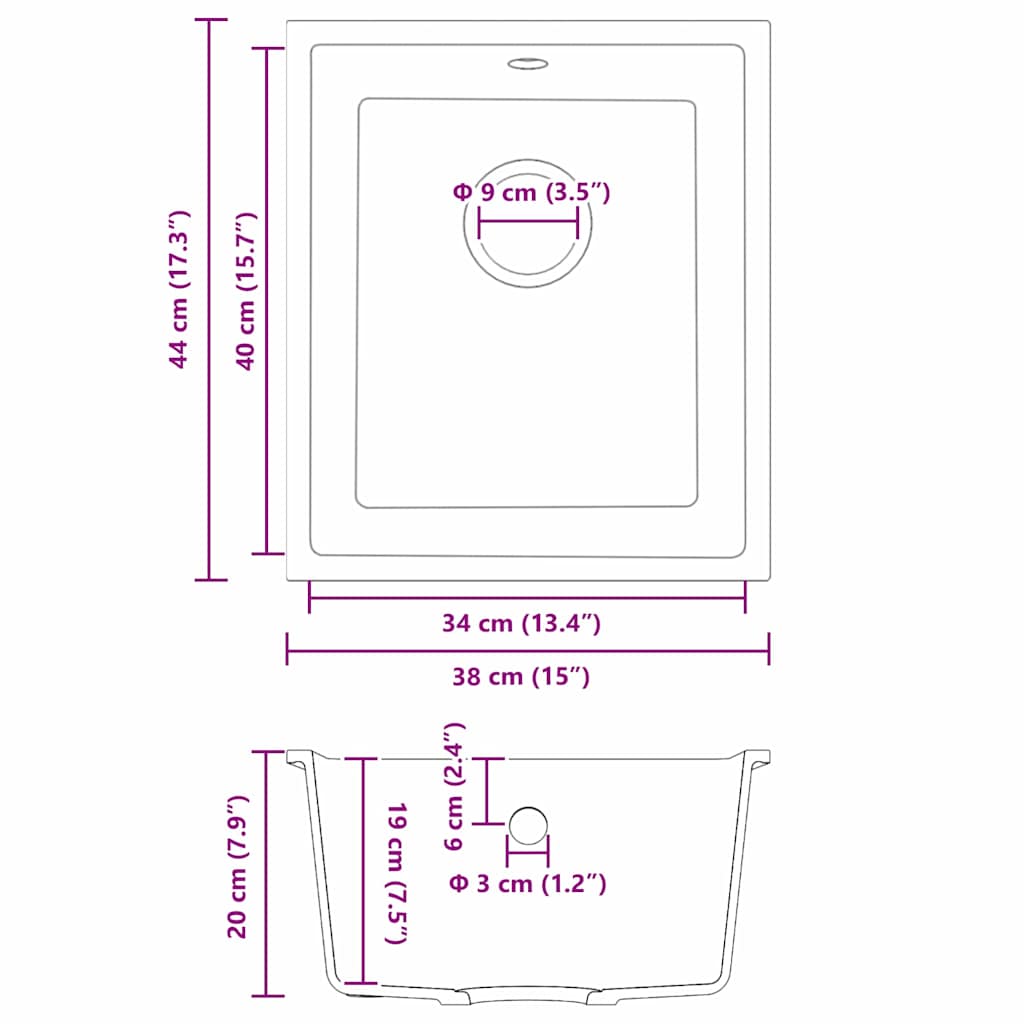 Lavello da cucina Grigio 38 x 44 x 20 cm Granito - homemem39
