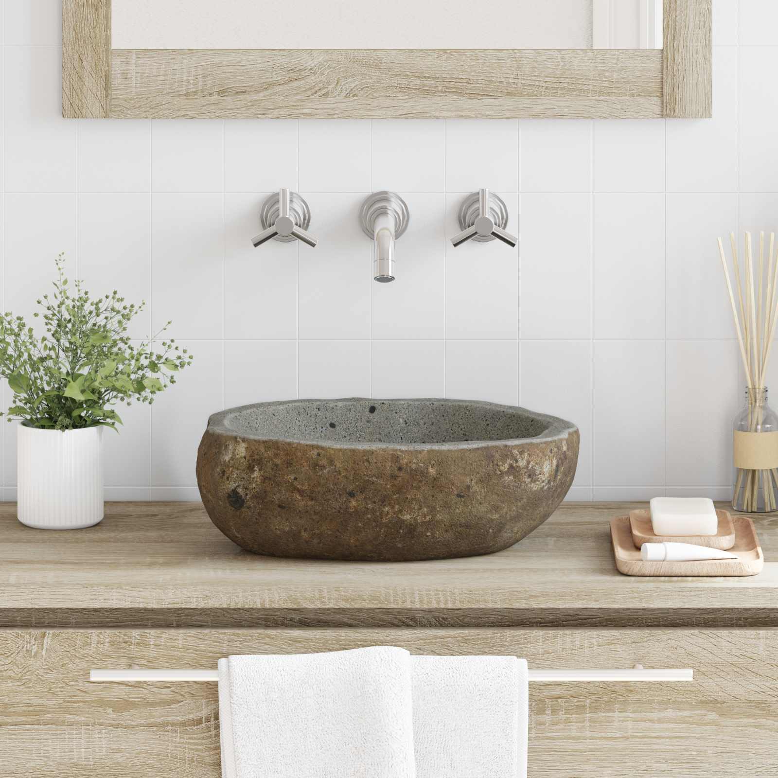 Basin in pietra fluviale (30-37) x (25-30) x 12 cm Pietra fiume | homemem39