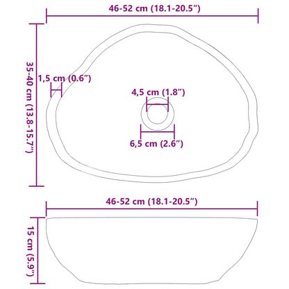 Basin in pietra fluviale Grigio chiaro 52 x 40 x 15 cm