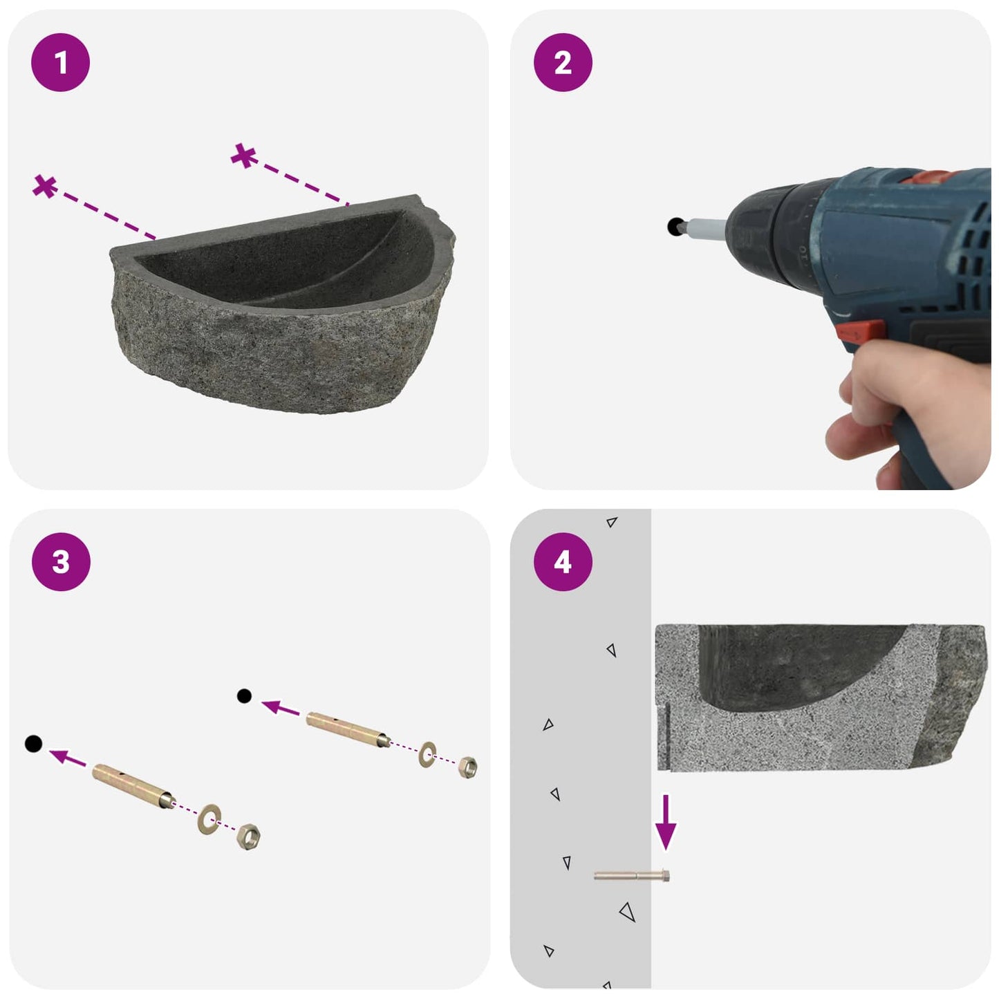 Lavabo a parete Grigio 37 x 30 x 12 cm Pietra fiume