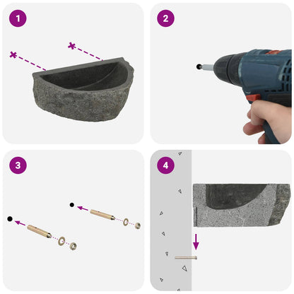 Lavabo a parete Grigio 37 x 30 x 12 cm Pietra fiume