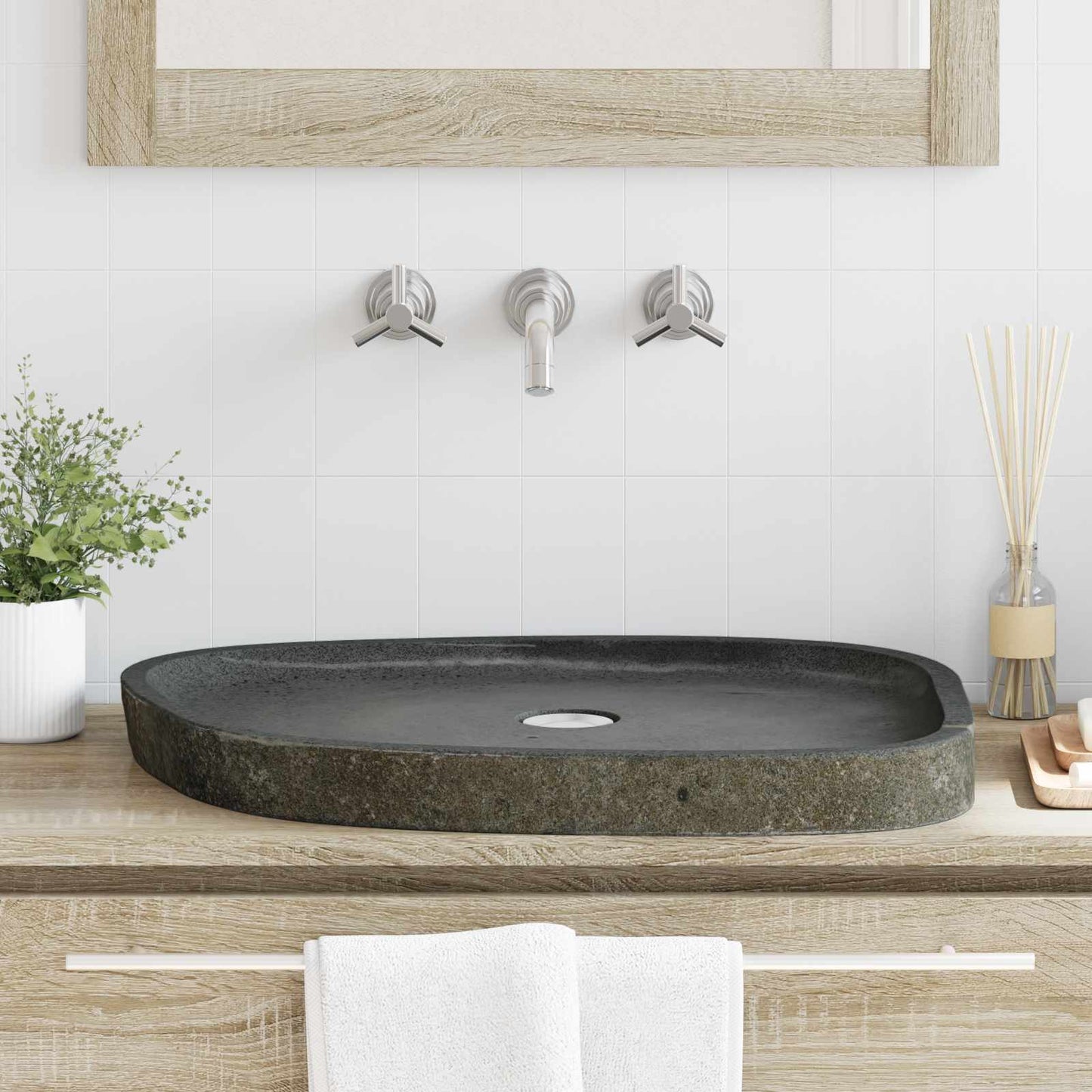 Lavabo Grigio (38-45) x (30-35) x 15 cm Pietra di Fiume