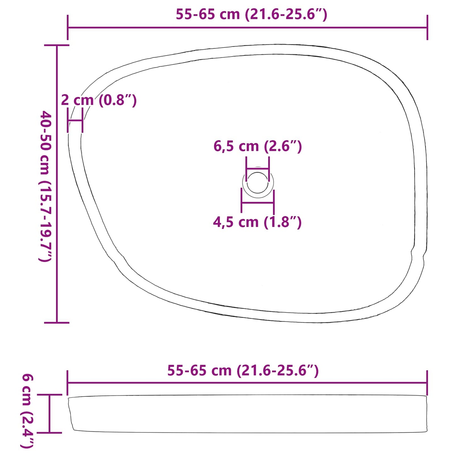 Lavabo Grigio (55-65) x (40-50) x 6 cm Pietra di Fiume