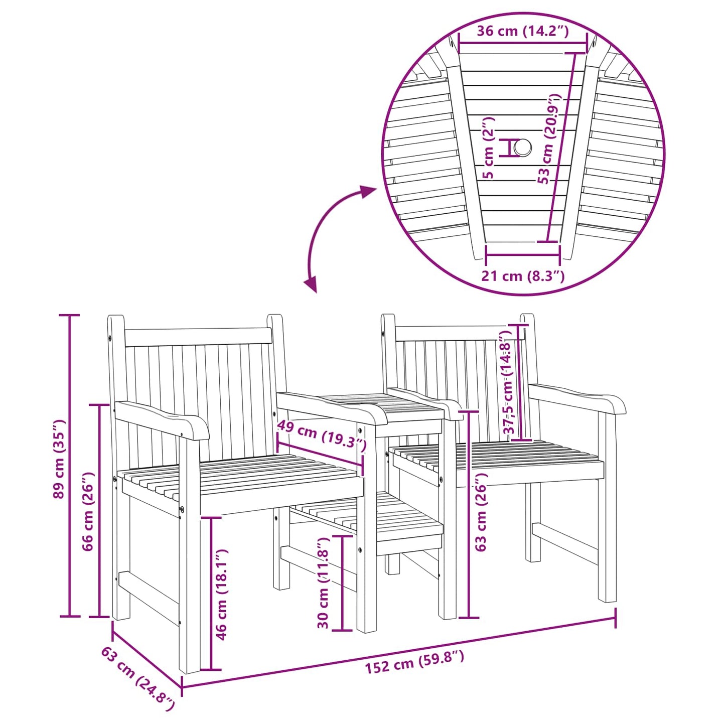 Sedie da Esterno Marrone 152 x 63 x 89 cm