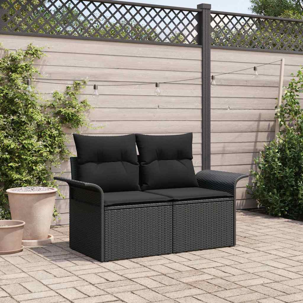 Divano da giardino con cuscino Nero 141 x 62 x 69cm polyrattan | homemem39