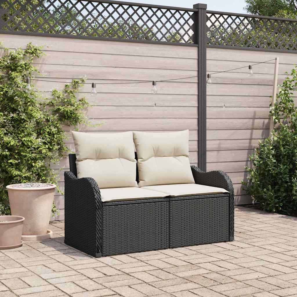 Divano da giardino con cuscino Nero 121 x 62 x 69cm polyrattan
