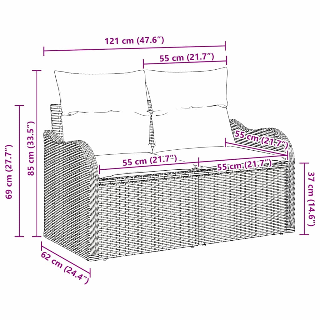 Divano da giardino Grigio chiaro 121 x 62 x 69cm polyrattan