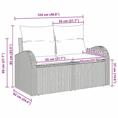 Divano da giardino con cuscino Nero 124 x 62 x 69cm polyrattan