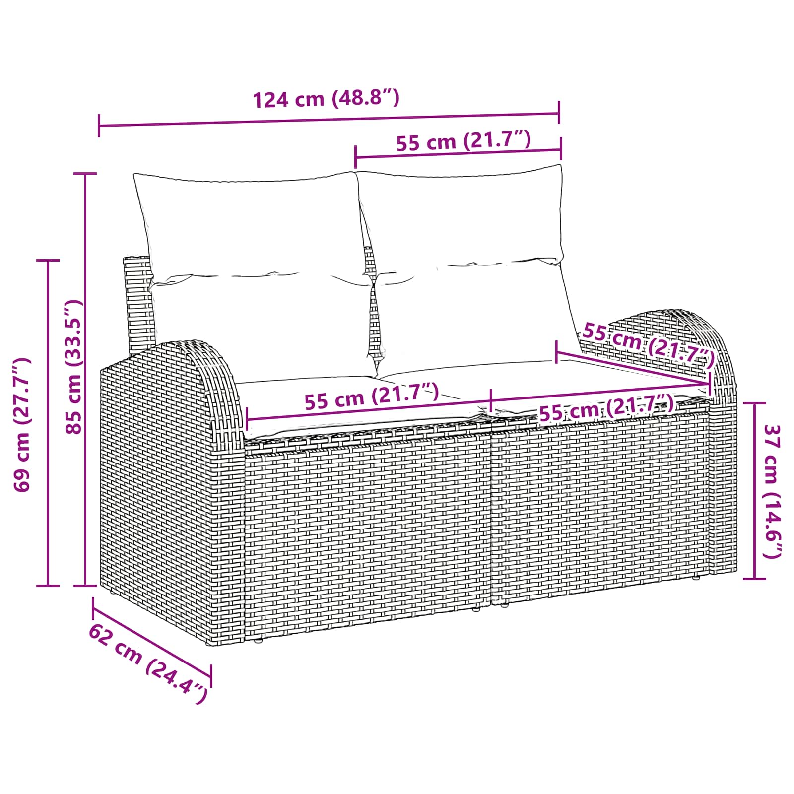 Divano da giardino Marrone 124 x 62 x 85cm polyrattan | homemem39
