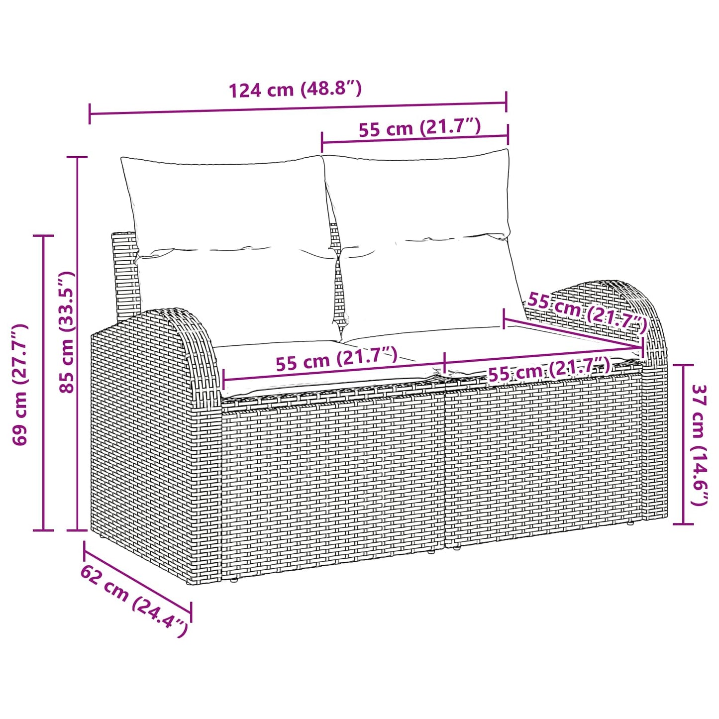 Divano da giardino Marrone 124 x 62 x 85cm polyrattan | homemem39