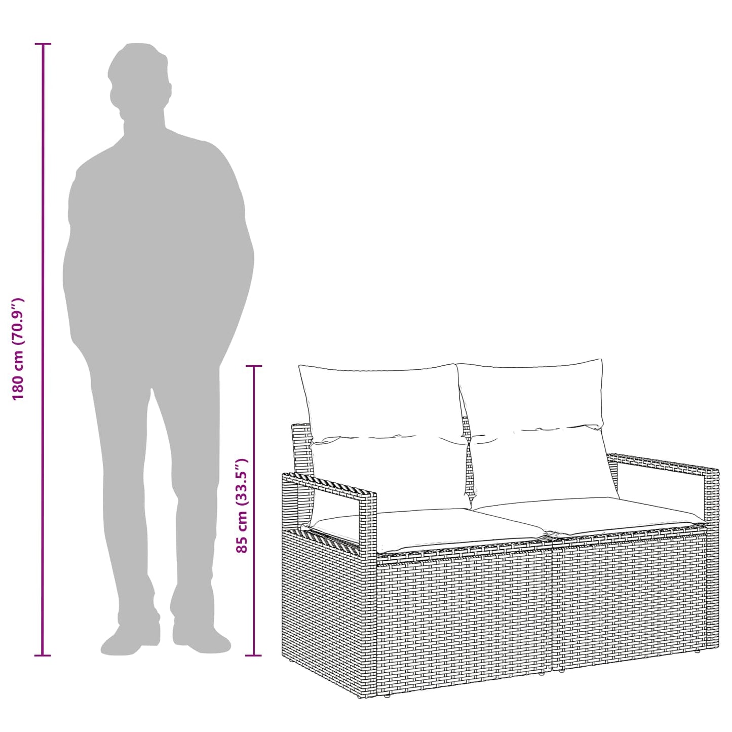 Divano da giardino con cuscino 120 x 62 x 69 cm. polyrattan | homemem39