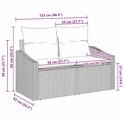 Divano da giardino con cuscino 123 x 62 x 69 cm polyrattan