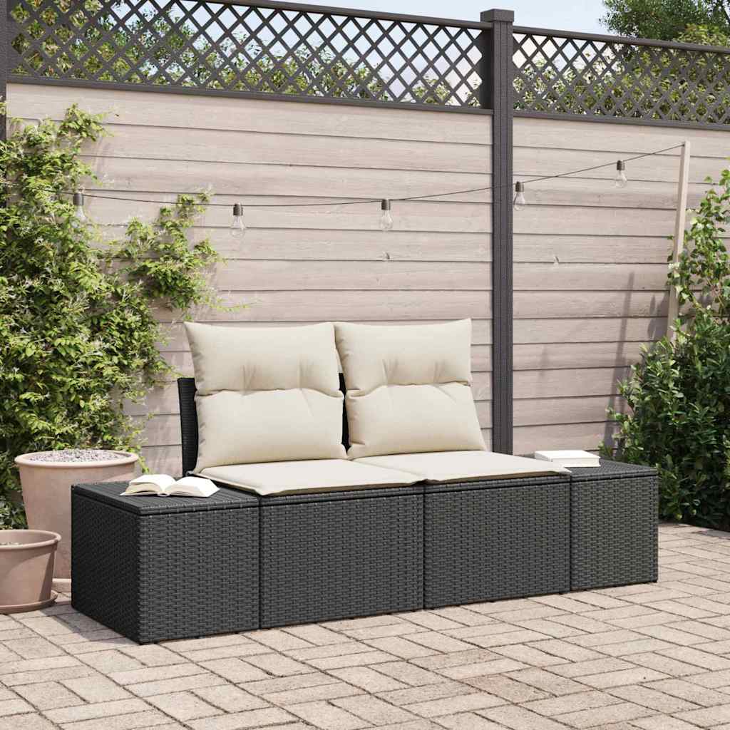 Divano da giardino con cuscino Nero 184 x 62 x 69 cm polyrattan | homemem39