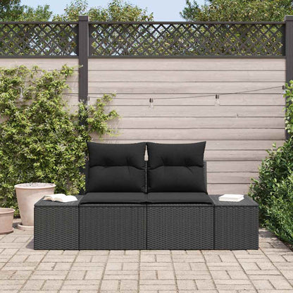 Divano da giardino con cuscino Nero 184 x 62 x 69 cm polyrattan