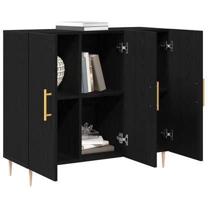 Credenza Rovere Nero 90 x 34 x 80 cm Legno multistrato