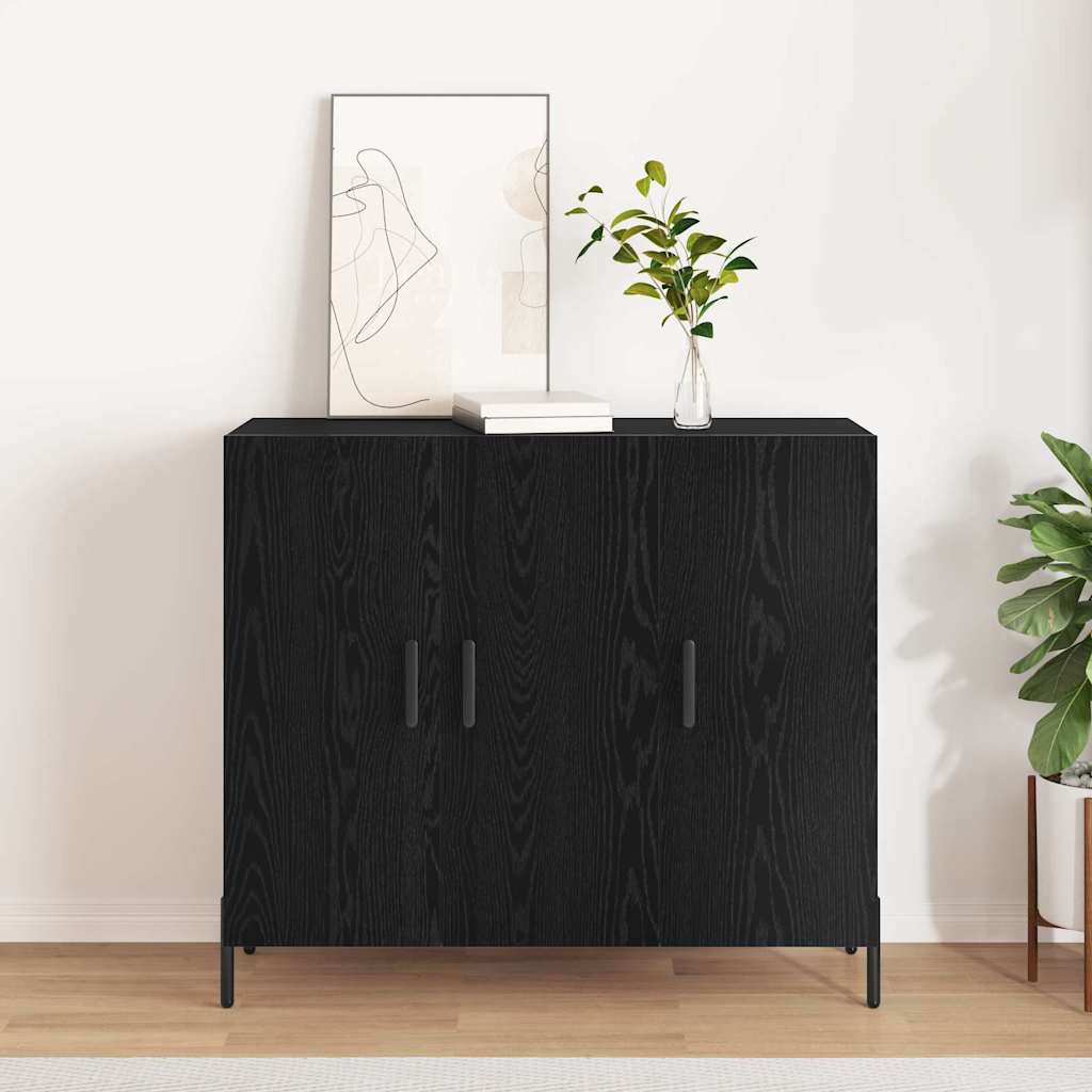 Credenza Rovere Nero 90 x 34 x 80 cm Legno multistrato