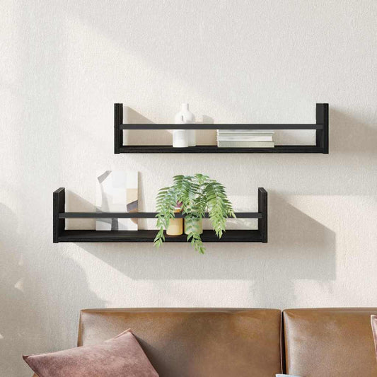 Scaffale da parete 2 pcs Rovere Nero 60 x 16 x 14 cm | homemem39