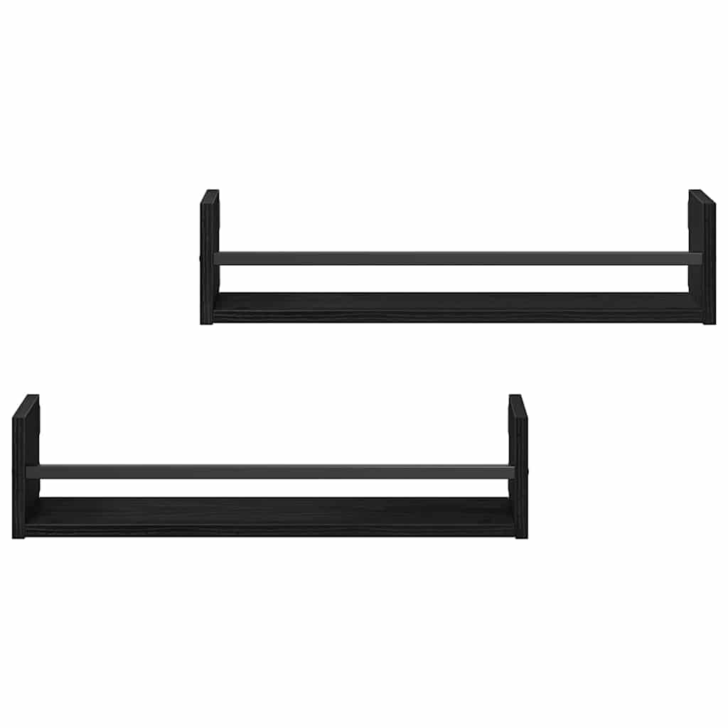 Scaffale da parete 2 pcs Rovere Nero 60 x 16 x 14 cm
