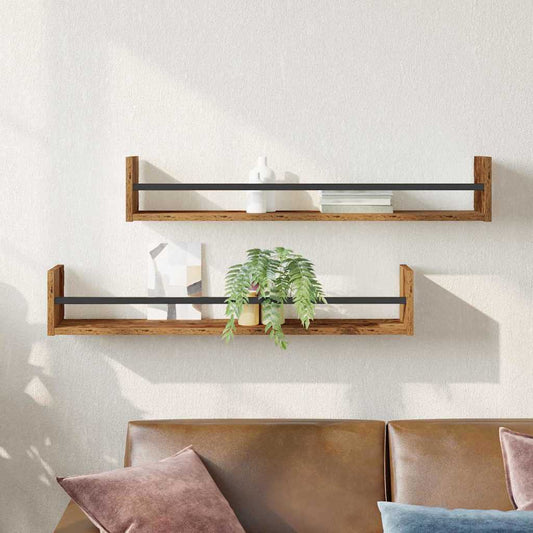 Scaffale da parete 2 pcs Legno vecchio 80 x 16 x 14 cm | homemem39