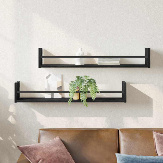 Scaffale da parete 2 pcs Rovere Nero 80 x 16 x 14 cm | homemem39