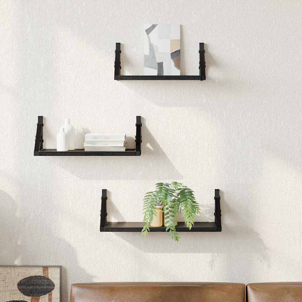 Scaffale da parete Montaggio a parete 3 pcs Rovere Nero | homemem39