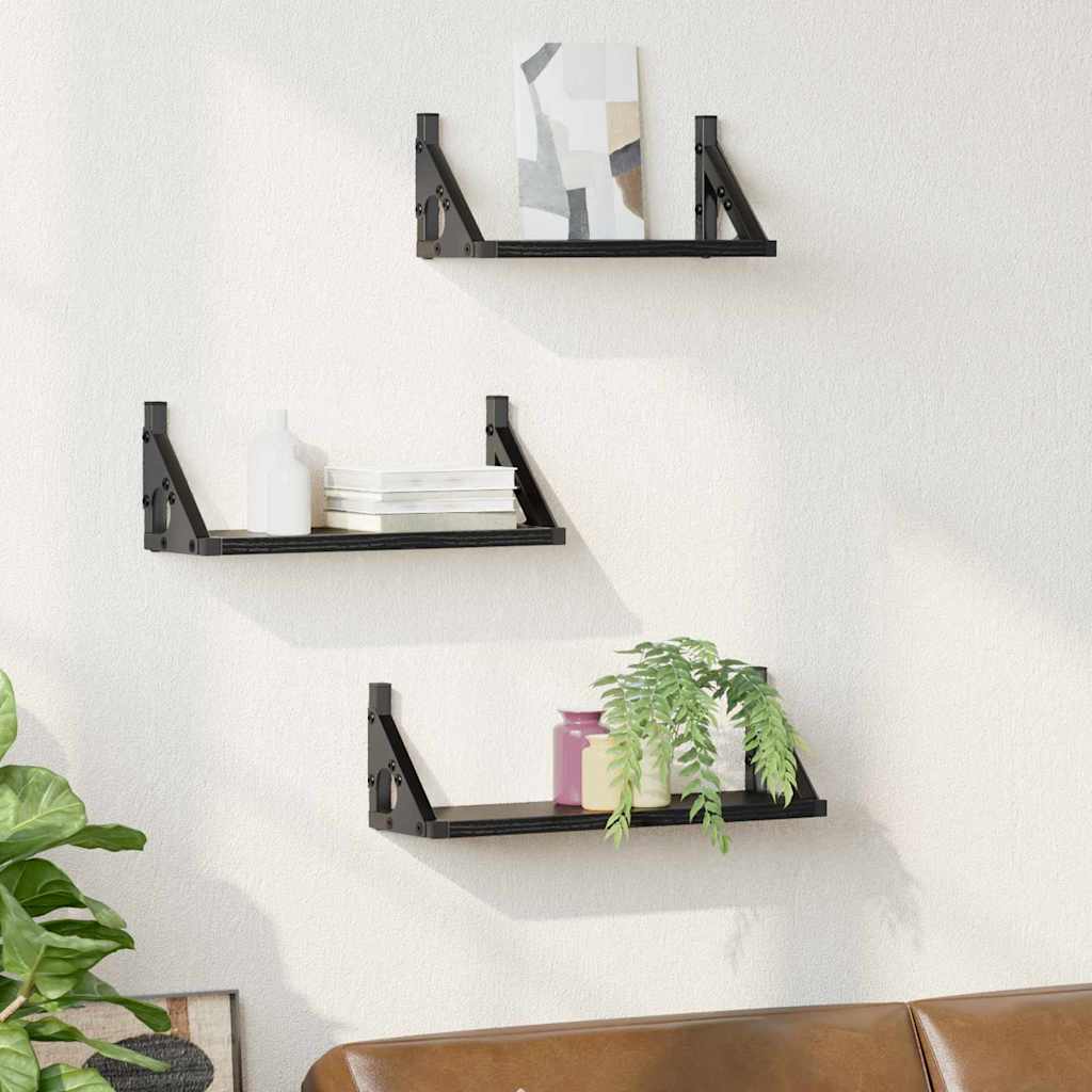 Scaffale da parete Montaggio a parete 3 pcs Rovere Nero | homemem39