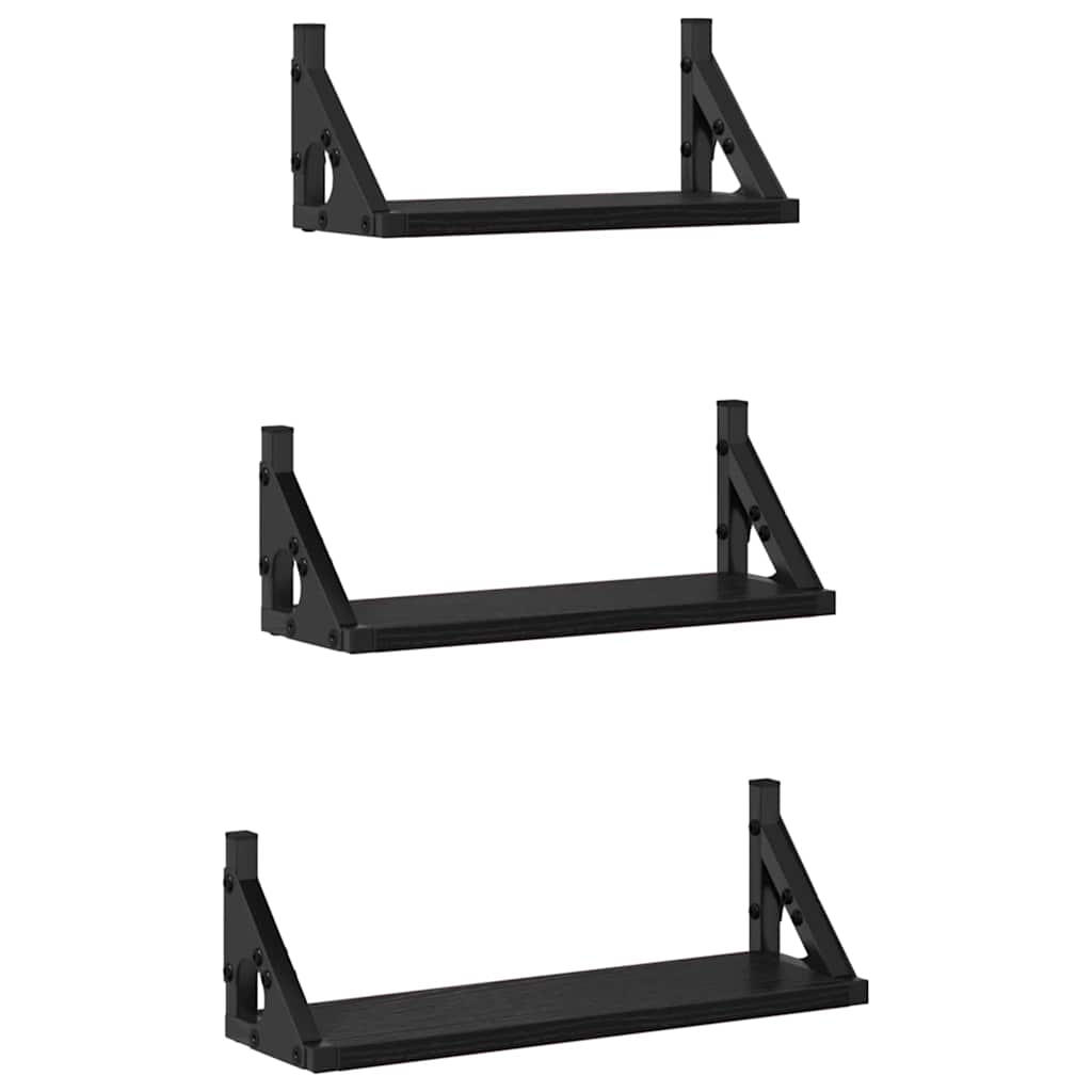 Scaffale da parete Montaggio a parete 3 pcs Rovere Nero | homemem39