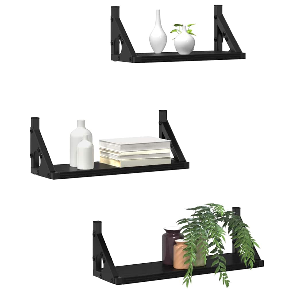 Scaffale da parete Montaggio a parete 3 pcs Rovere Nero | homemem39