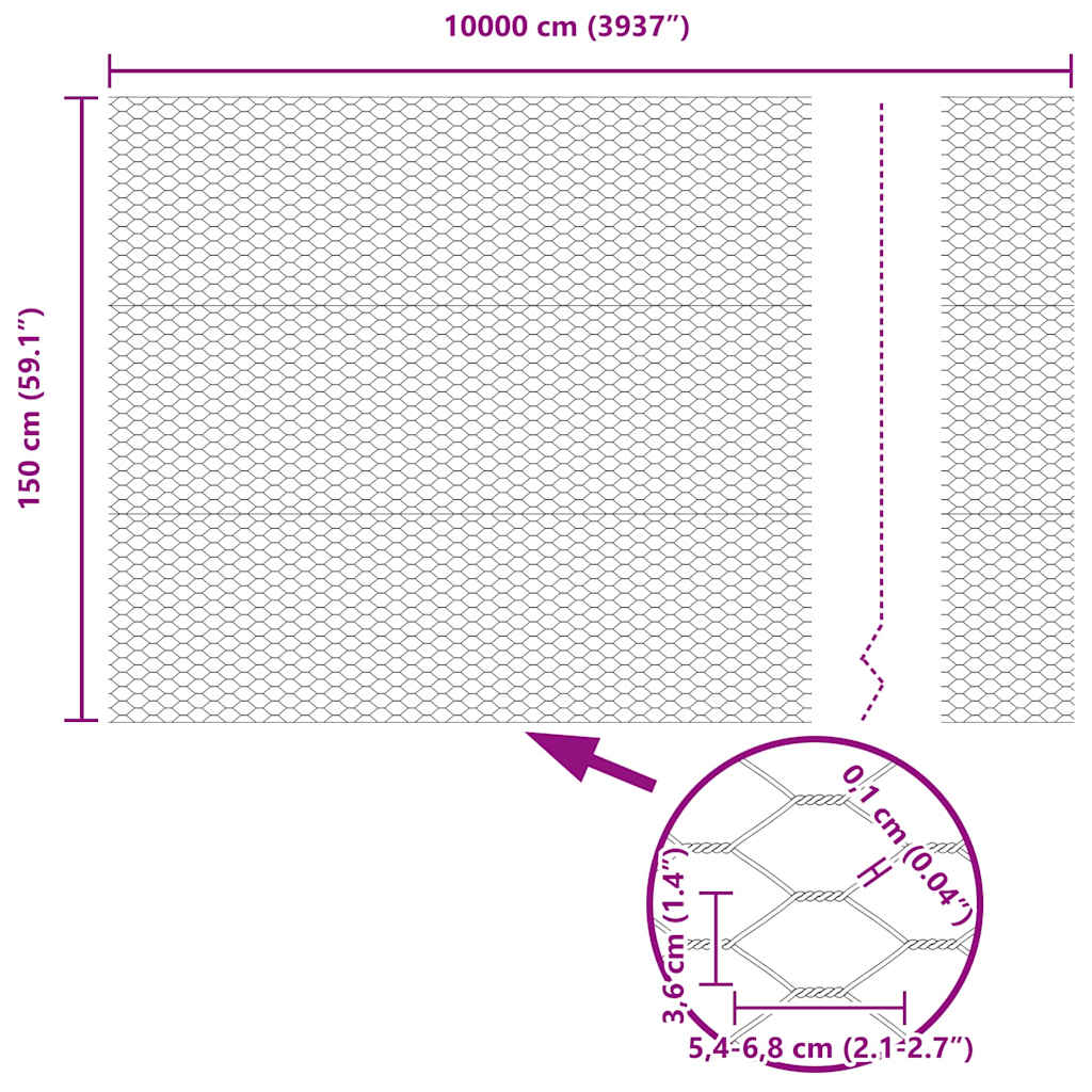 Recinzione Esagonale Grigio 1,5 x 100 m PVC