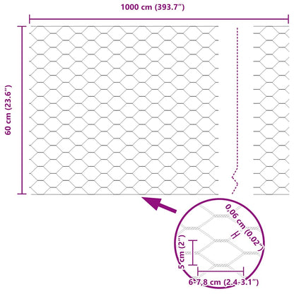 Recinzione Esagonale Argento 0,6 x 10 m Acciaio zincato - homemem39