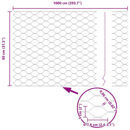 Recinzione Esagonale Argento 0,8 x 10 m Acciaio zincato