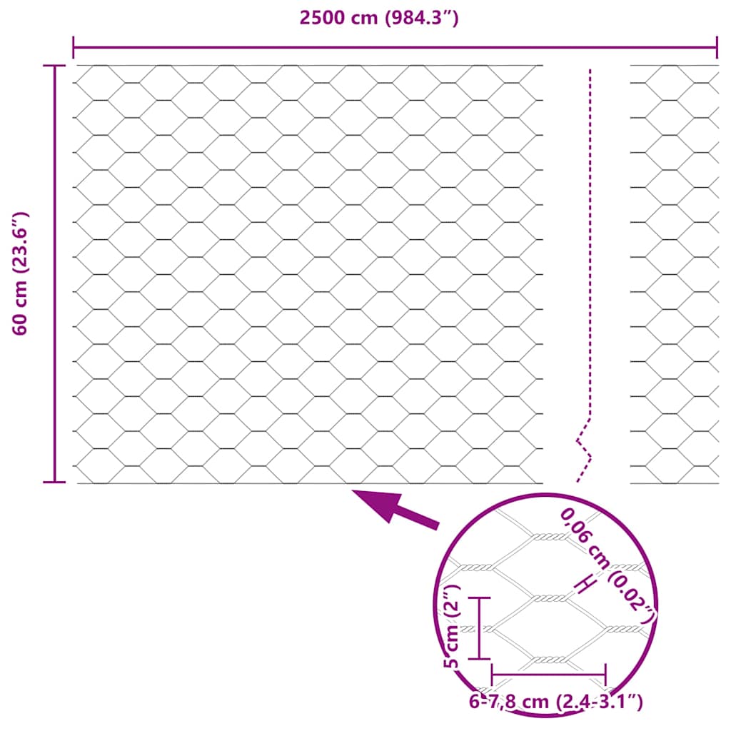 Recinzione Esagonale Argento 0,6 x 25 m Acciaio zincato | homemem39