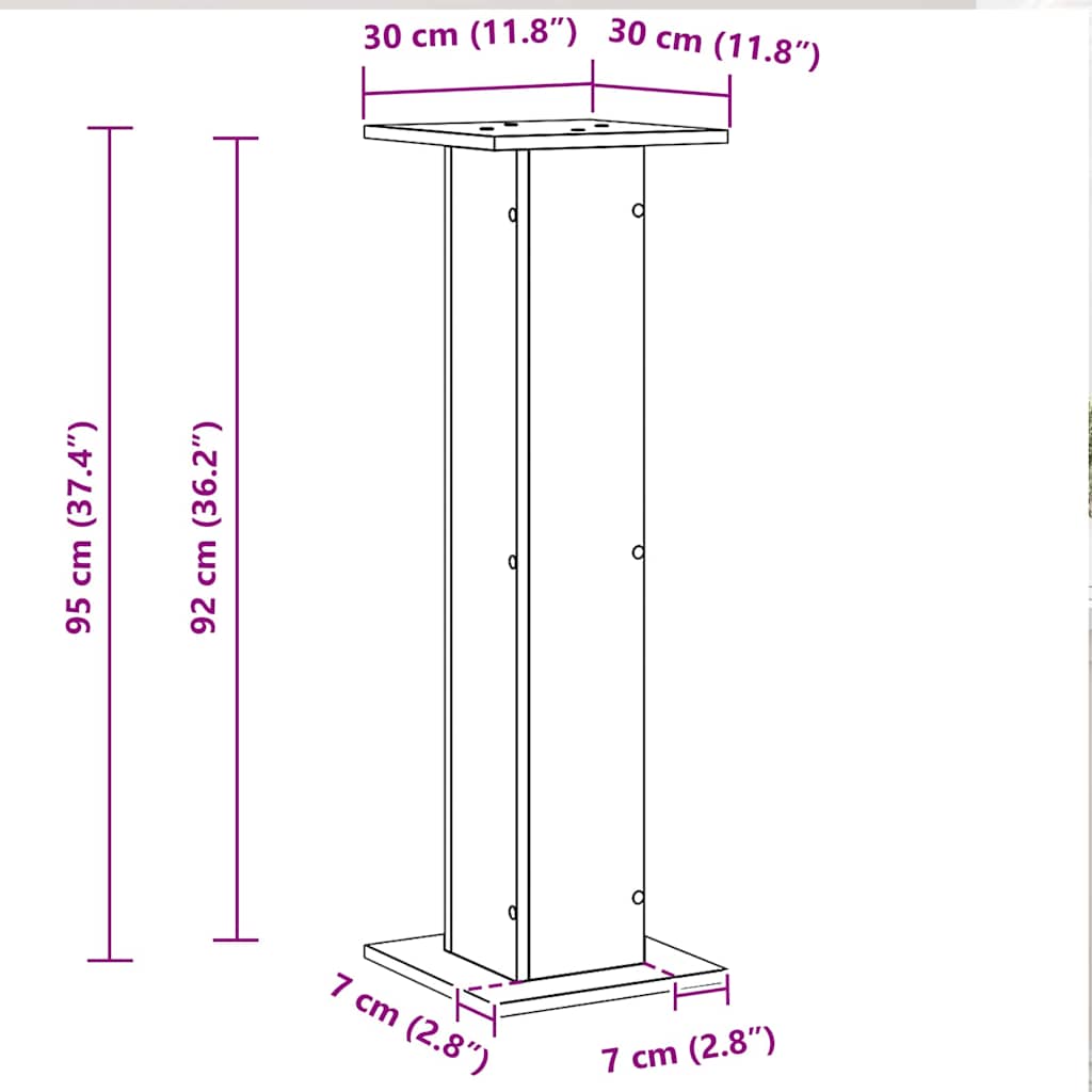 Supporto per piante 2 pcs Rovere Nero 30 x 30 x 95 cm
