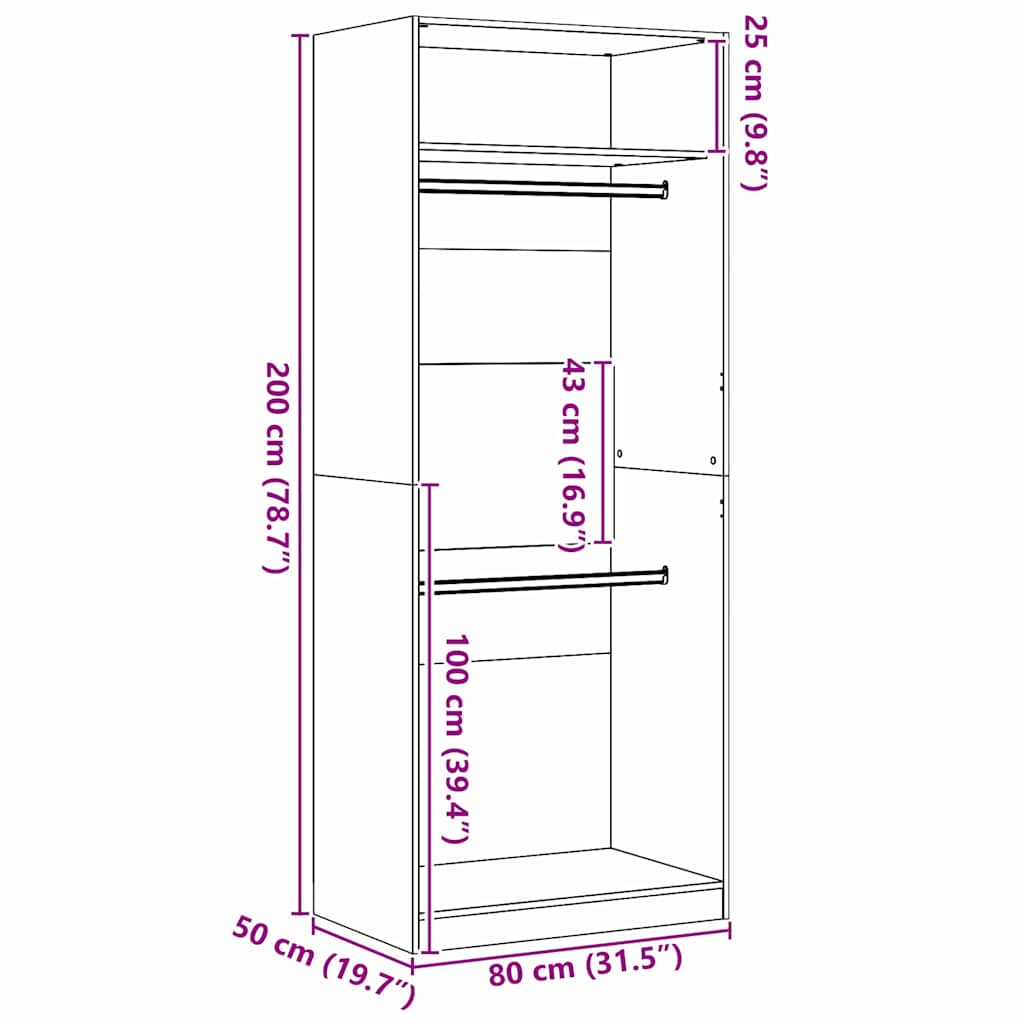Guardaroba Rovere nero 80 x 50 x 200 cm Legno multistrato