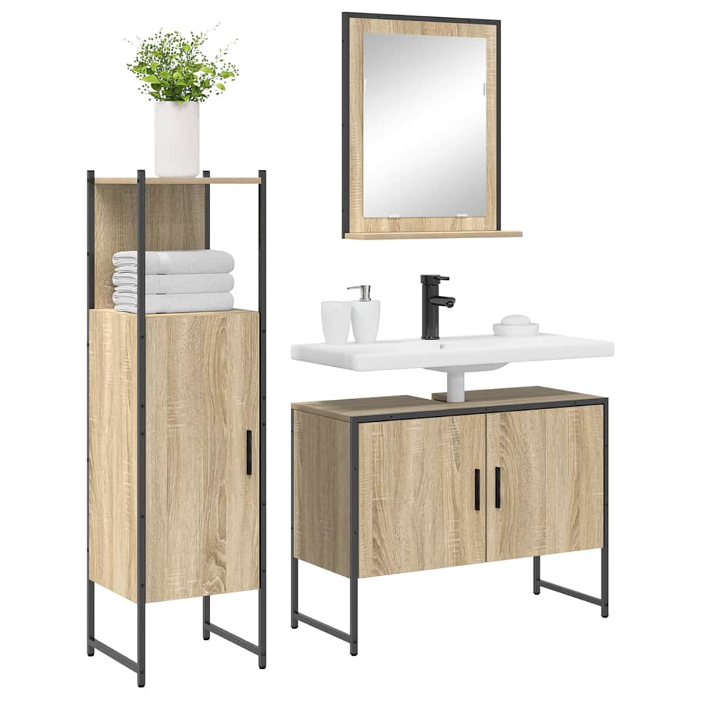 Set di mobili per il bagno 3 pcs Marrone Legno multistrato
