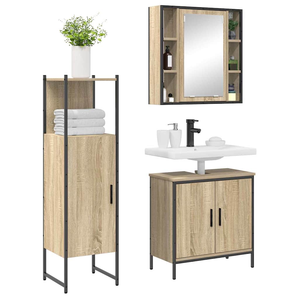 Set di mobili per il bagno 3 pcs Marrone Legno multistrato | homemem39