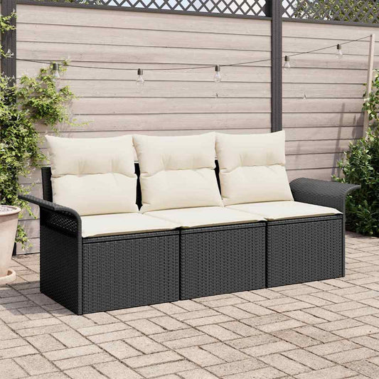 Set di divani 3 pz 3-Numero di posti Nero polyrattan