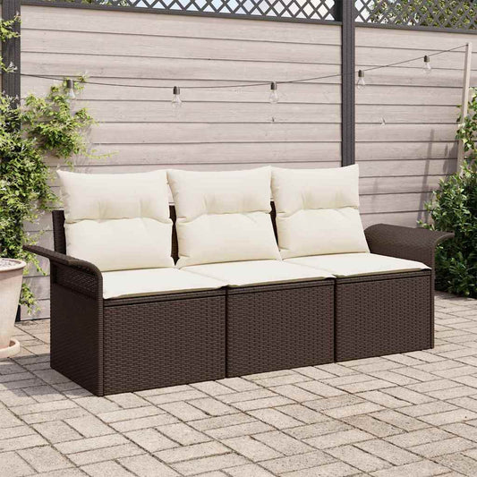 Set di divani 3 pz 3-Numero di posti Marrone e Crema polyrattan